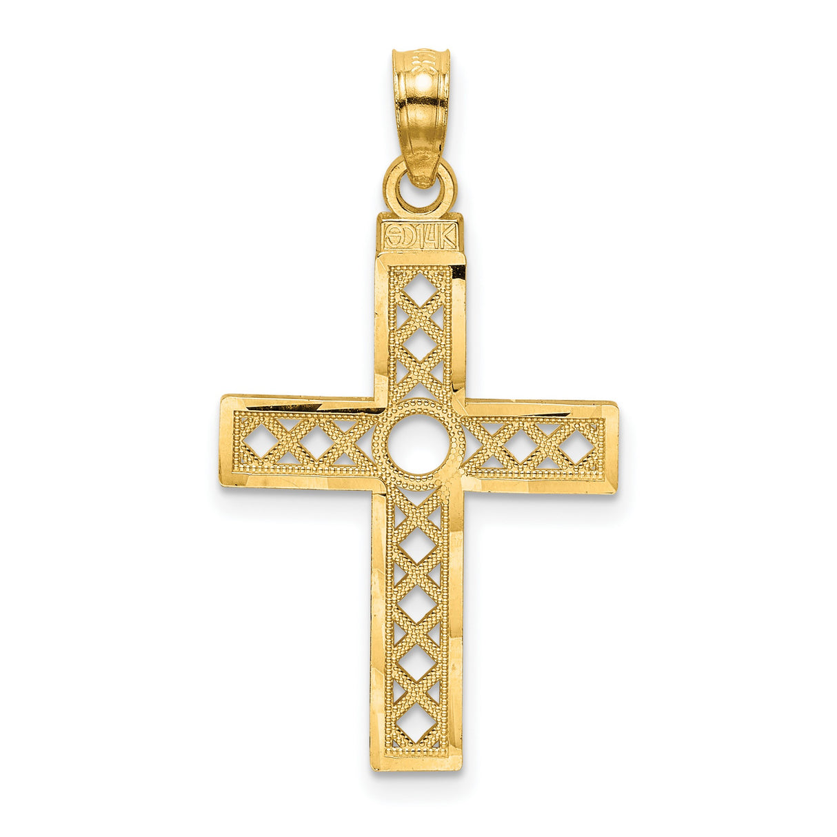 XO Pattern Cross Charm Pendant in Real 14k Yellow Gold