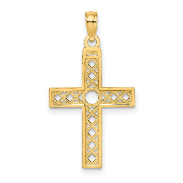 XO Pattern Cross Charm Pendant in Real 14k Yellow Gold