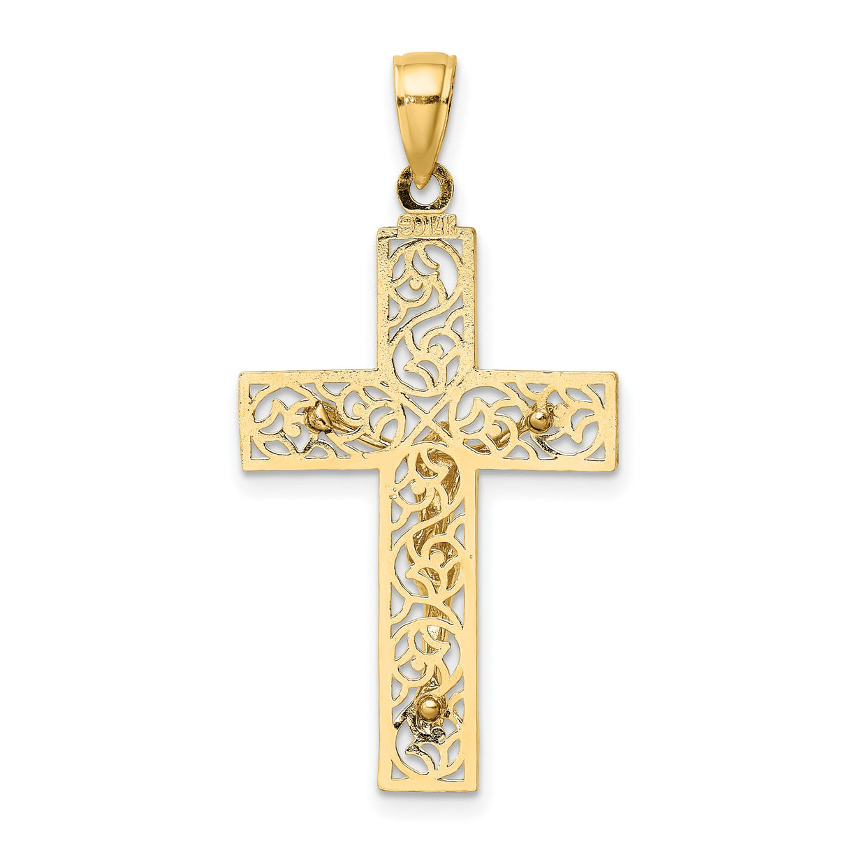 Textured Swirl Design Crucifix Charm Pendant in Real 14k Yellow Gold