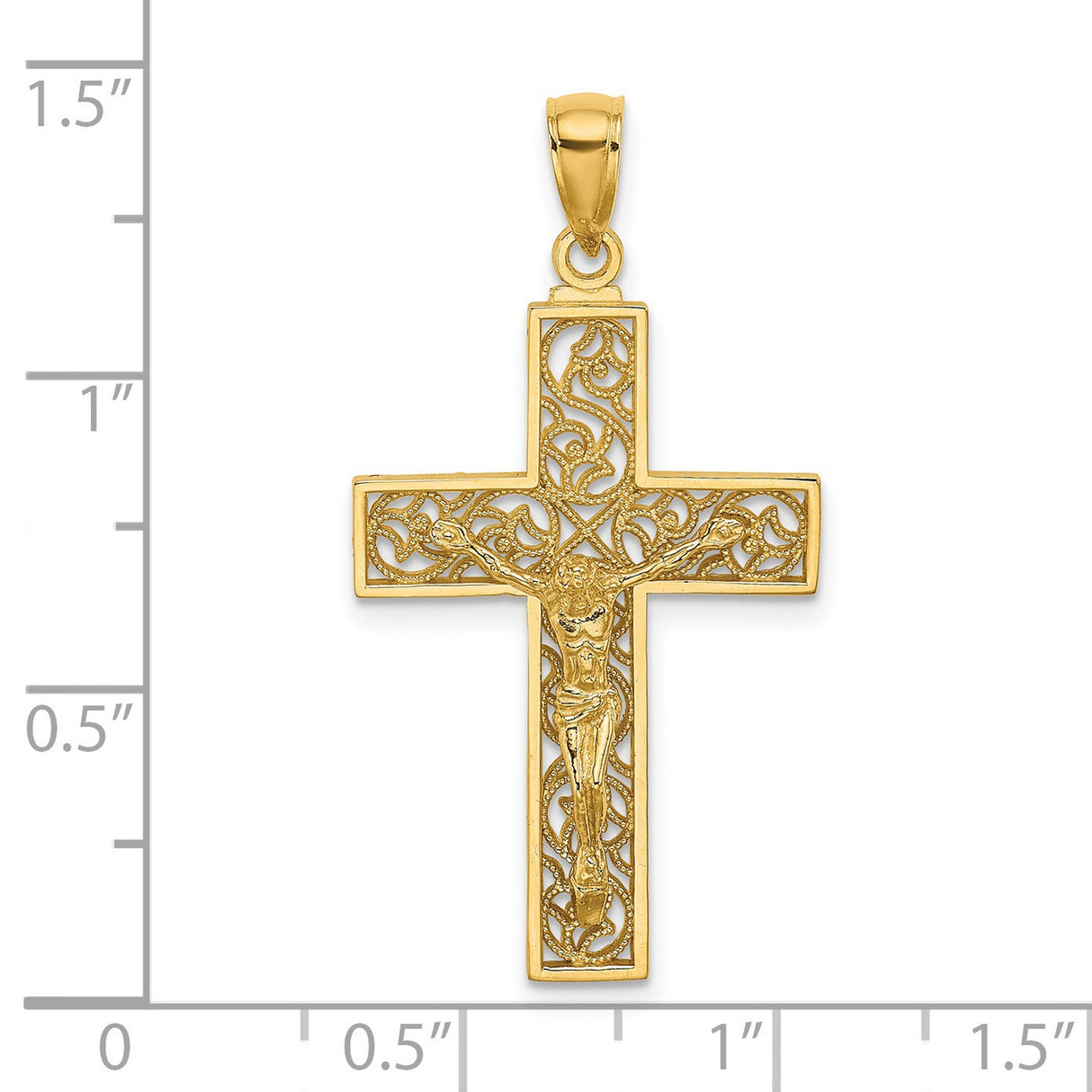 Textured Swirl Design Crucifix Charm Pendant in Real 14k Yellow Gold