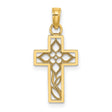 Flower In Cross Charm Pendant in Real 14k Yellow Gold