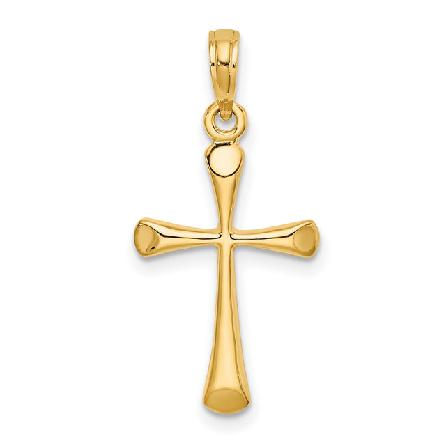 Polished Beveled Tip Cross Charm Pendant in Real 14k Yellow Gold