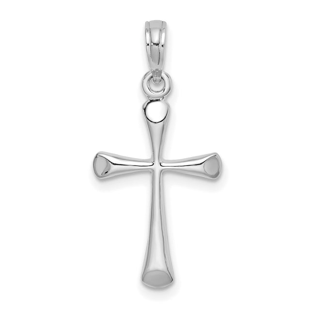 14k White Gold Cross Pendant with Polished Beveled Edges and Satin Finish
