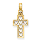 Cut-Out Heart Design Cross Charm Pendant in Real 14k Yellow Gold