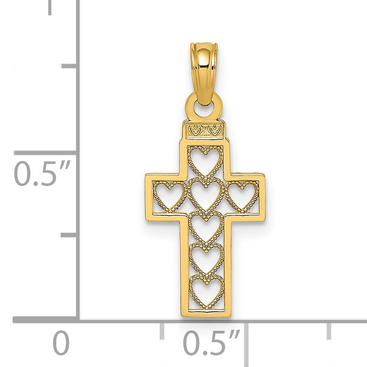 Cut-Out Heart Design Cross Charm Pendant in Real 14k Yellow Gold