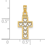 Cut-Out Heart Design Cross Charm Pendant in Real 14k Yellow Gold