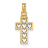 Cut-Out Heart Design Cross Charm Pendant in Real 14k Yellow Gold