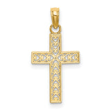 Edge and Filigree Center Cross Charm Pendant in Real 14k Yellow Gold