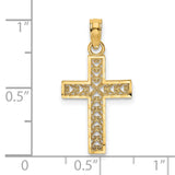 Edge and Filigree Center Cross Charm Pendant in Real 14k Yellow Gold