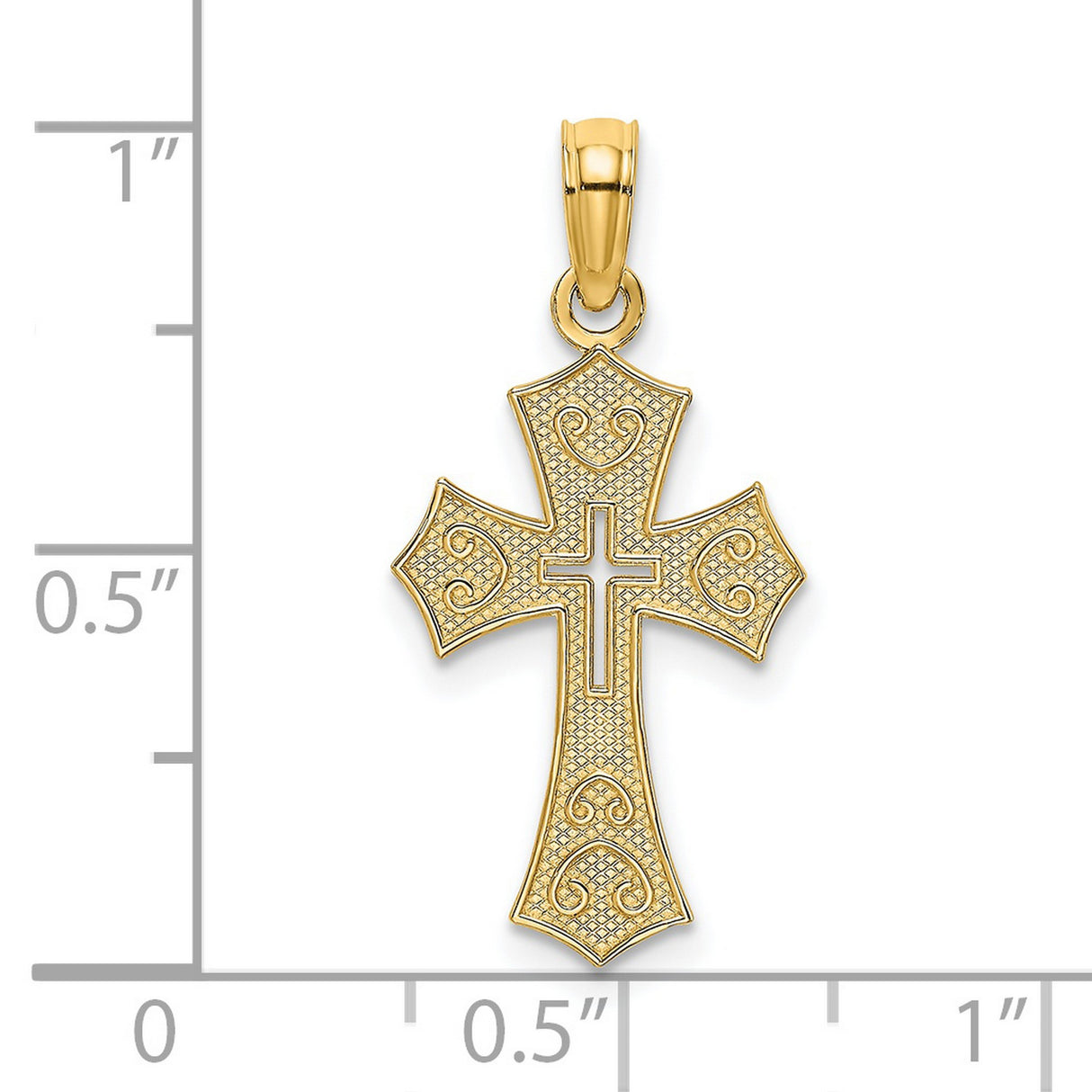 Textured Cut-Out Center Cross Charm Pendant in Real 14k Yellow Gold