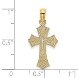 Textured Cut-Out Center Cross Charm Pendant in Real 14k Yellow Gold