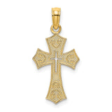 Textured Cut-Out Center Cross Charm Pendant in Real 14k Yellow Gold