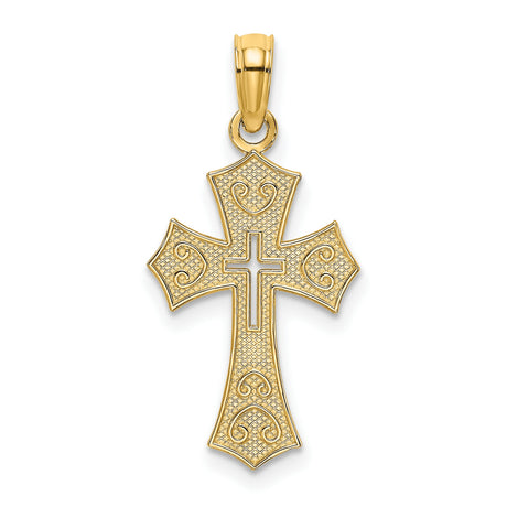 Textured Cut-Out Center Cross Charm Pendant in Real 14k Yellow Gold