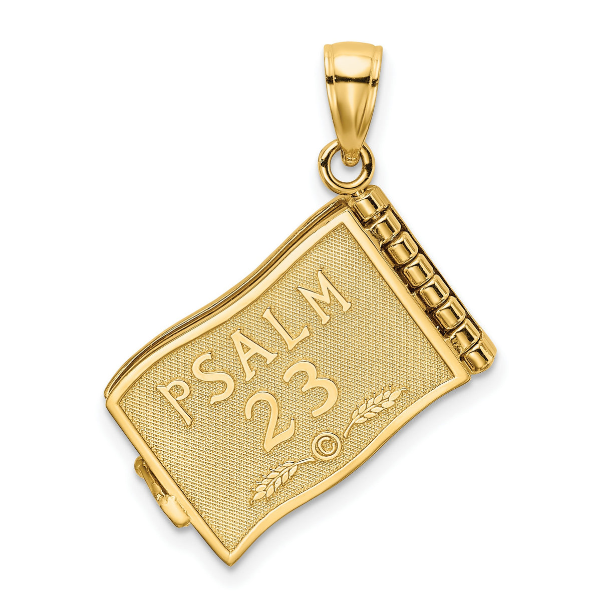 3D Moveable Pages The Lord Is My Shepherd Psalm 23 Charm Pendant in Real 14k Yellow Gold