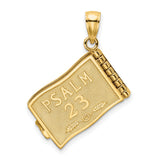 3D Moveable Pages The Lord Is My Shepherd Psalm 23 Charm Pendant in Real 14k Yellow Gold