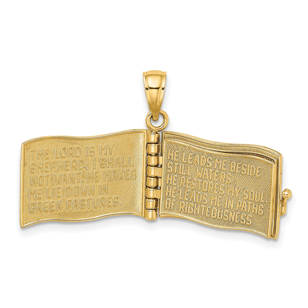 3D Moveable Pages The Lord Is My Shepherd Psalm 23 Charm Pendant in Real 14k Yellow Gold