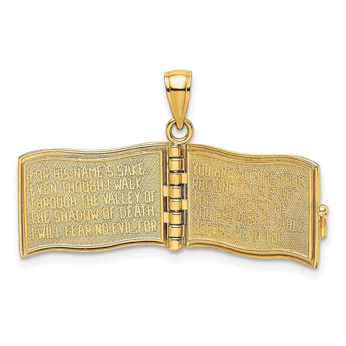 3D Moveable Pages The Lord Is My Shepherd Psalm 23 Charm Pendant in Real 14k Yellow Gold