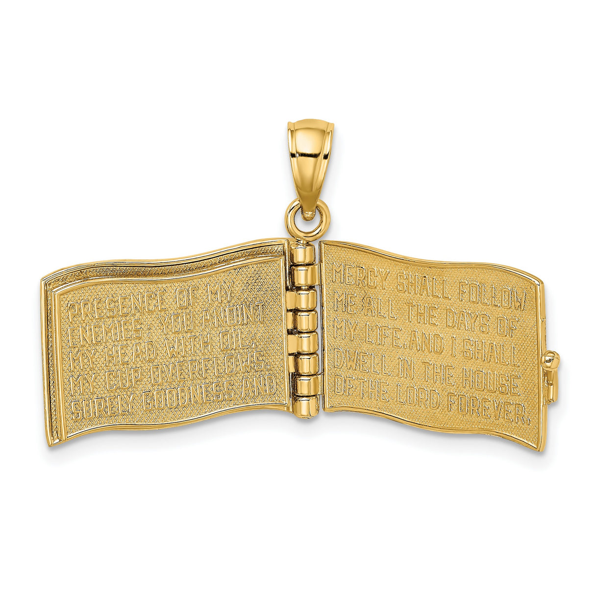 3D Moveable Pages The Lord Is My Shepherd Psalm 23 Charm Pendant in Real 14k Yellow Gold