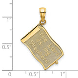 3D Moveable Pages The Lord Is My Shepherd Psalm 23 Charm Pendant in Real 14k Yellow Gold