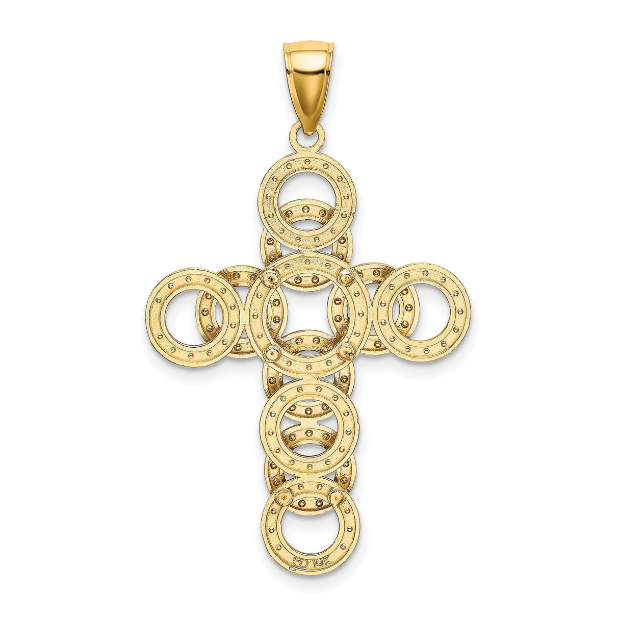 14k Yellow Gold Cross Pendant with Open Circle Infinity Design, Religious Symbol for Men and Women
