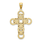 14k Yellow Gold Cross Pendant with Open Circle Infinity Design, Religious Symbol for Men and Women