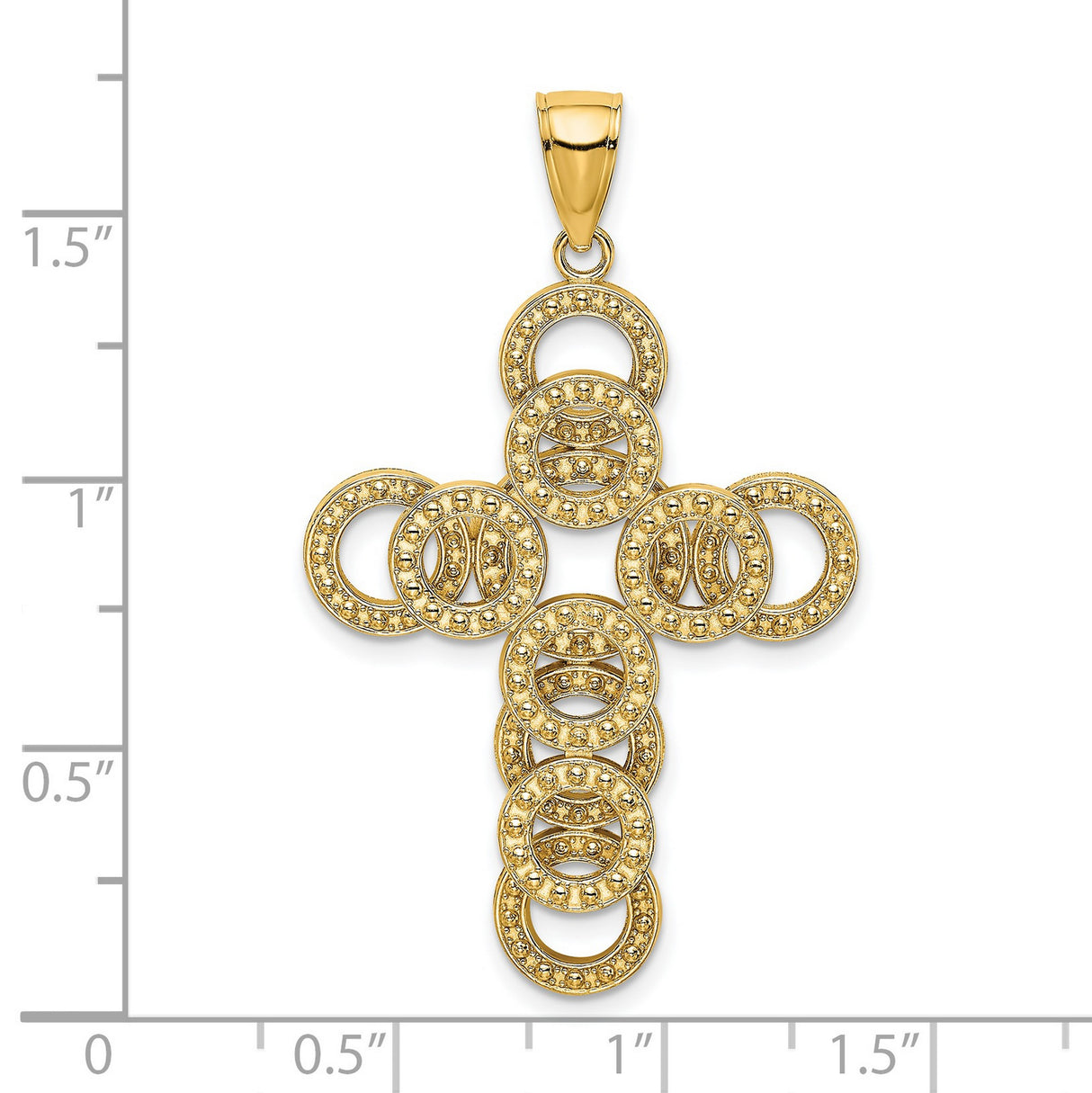 14k Yellow Gold Cross Pendant with Open Circle Infinity Design, Religious Symbol for Men and Women