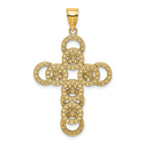 14k Yellow Gold Cross Pendant with Open Circle Infinity Design, Religious Symbol for Men and Women