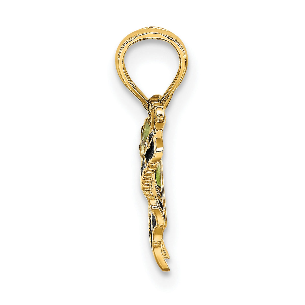 14k Yellow Gold Butterfly Pendant with Green and Black Enamel Wings, Nature-Inspired Design