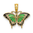 14k Yellow Gold Butterfly Pendant with Green and Black Enamel Wings, Nature-Inspired Design