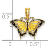 14k Yellow Gold Butterfly Pendant with Black and Yellow Enamel Accents, Nature-Inspired Charm