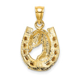 14k Yellow Gold Horse Head and Horseshoe Pendant, Western Cowboy Style for Men