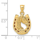 14k Yellow Gold Horse Head and Horseshoe Pendant, Western Cowboy Style for Men