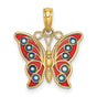 14k Yellow Gold Butterfly Pendant with Red and Blue Enamel Accents, Nature-Inspired Design for Women