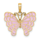 14k Yellow Gold Butterfly Pendant with Pink Enamel Wings, Whimsical Nature Jewelry