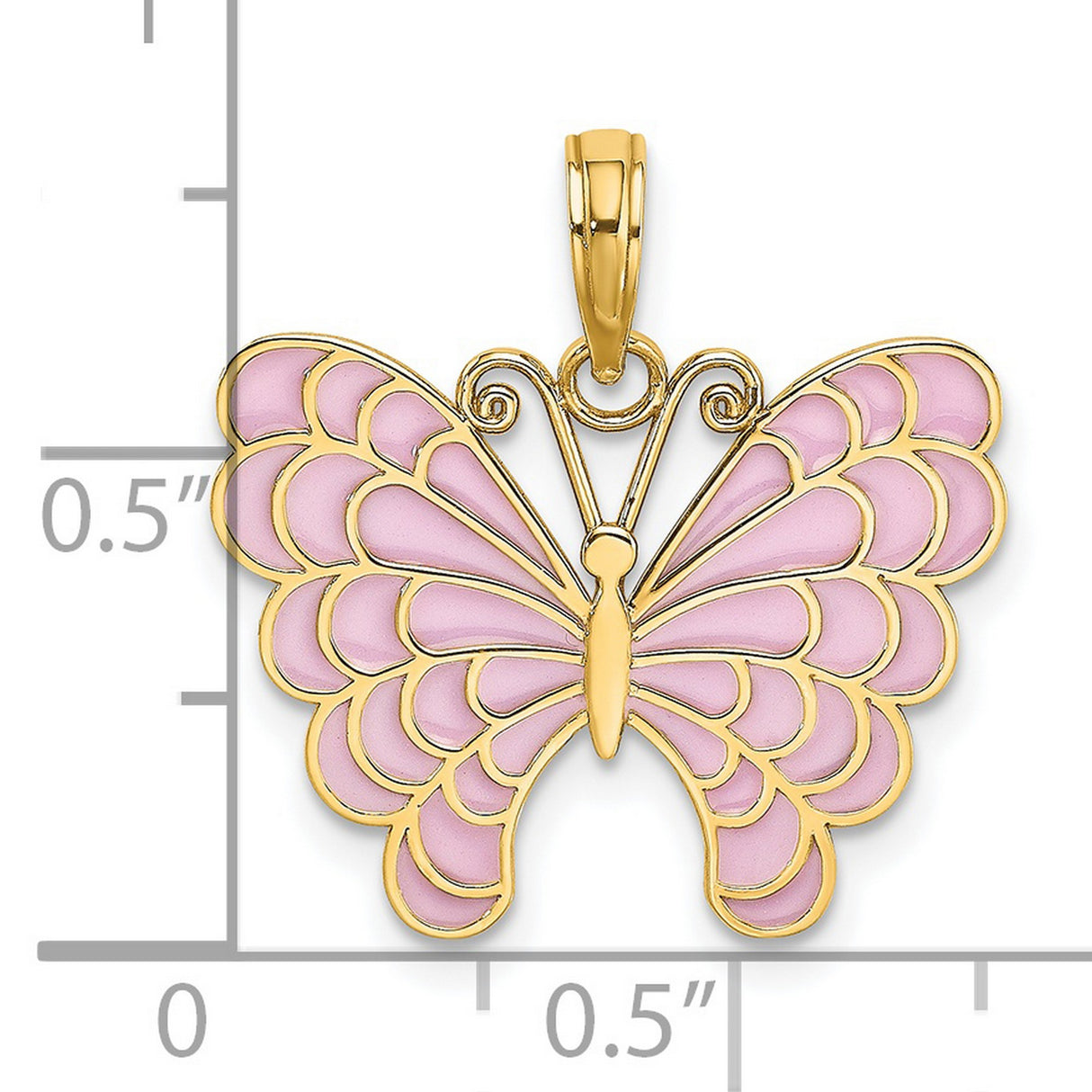 14k Yellow Gold Butterfly Pendant with Pink Enamel Wings, Whimsical Nature Jewelry