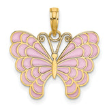 14k Yellow Gold Butterfly Pendant with Pink Enamel Wings, Whimsical Nature Jewelry