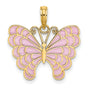14k Yellow Gold Butterfly Pendant with Pink Enamel Wings, Whimsical Nature Jewelry