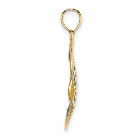 14k Yellow Gold Angelfish Pendant with Blue Enamel, Ocean Theme Marine Life Jewelry
