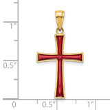 Red Enameled Cross Charm Pendant in Real 14k Yellow Gold