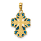 14k Yellow Gold Cross Pendant with Red and Blue Enamel, Byzantine Orthodox Style