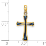 Blue Enameled Tapered Cross Charm Pendant in Real 14k Yellow Gold