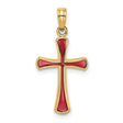 Pink Enameled Tapered Cross Charm Pendant in Real 14k Yellow Gold