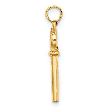 14k Yellow Gold Heart Key Pendant with Red Enamel Accent, Romantic Charm for Women