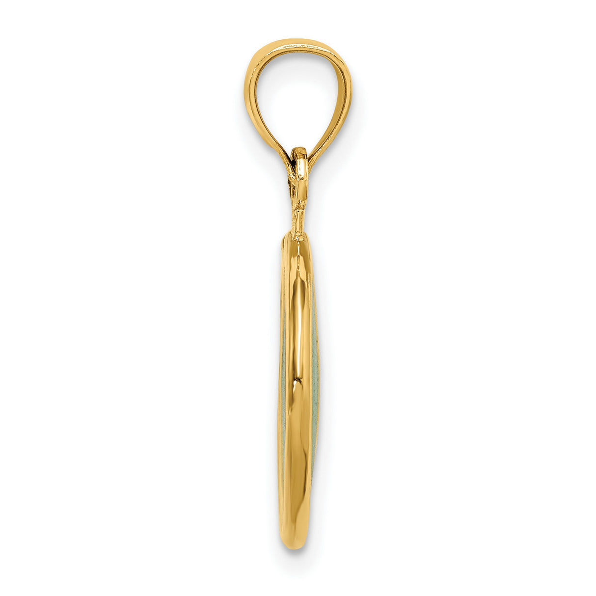 14k Yellow Gold Peace Sign Pendant with Green Enamel, Boho Spiritual Symbol for Men or Women
