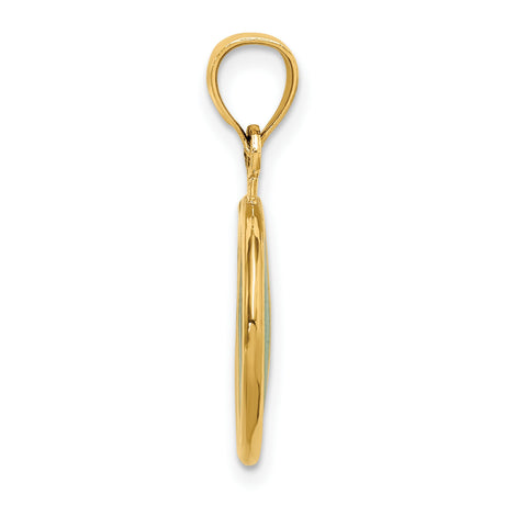 14k Yellow Gold Peace Sign Pendant with Green Enamel, Boho Spiritual Symbol for Men or Women
