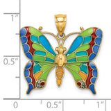 14k Yellow Gold Butterfly Pendant with Multicolor Enamel Wings, Nature Charm for Women