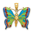 14k Yellow Gold Butterfly Pendant with Multicolor Enamel Wings, Nature Charm for Women