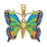 14k Yellow Gold Butterfly Pendant with Multicolor Enamel Wings, Nature Charm for Women