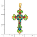 Multi Color Enameled Cross Charm Pendant in Real 14k Yellow Gold