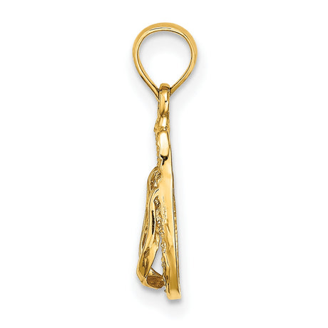 14k Yellow Gold Flip Flop Pendant with Textured Sandal Design, Beach Vacation Charm
